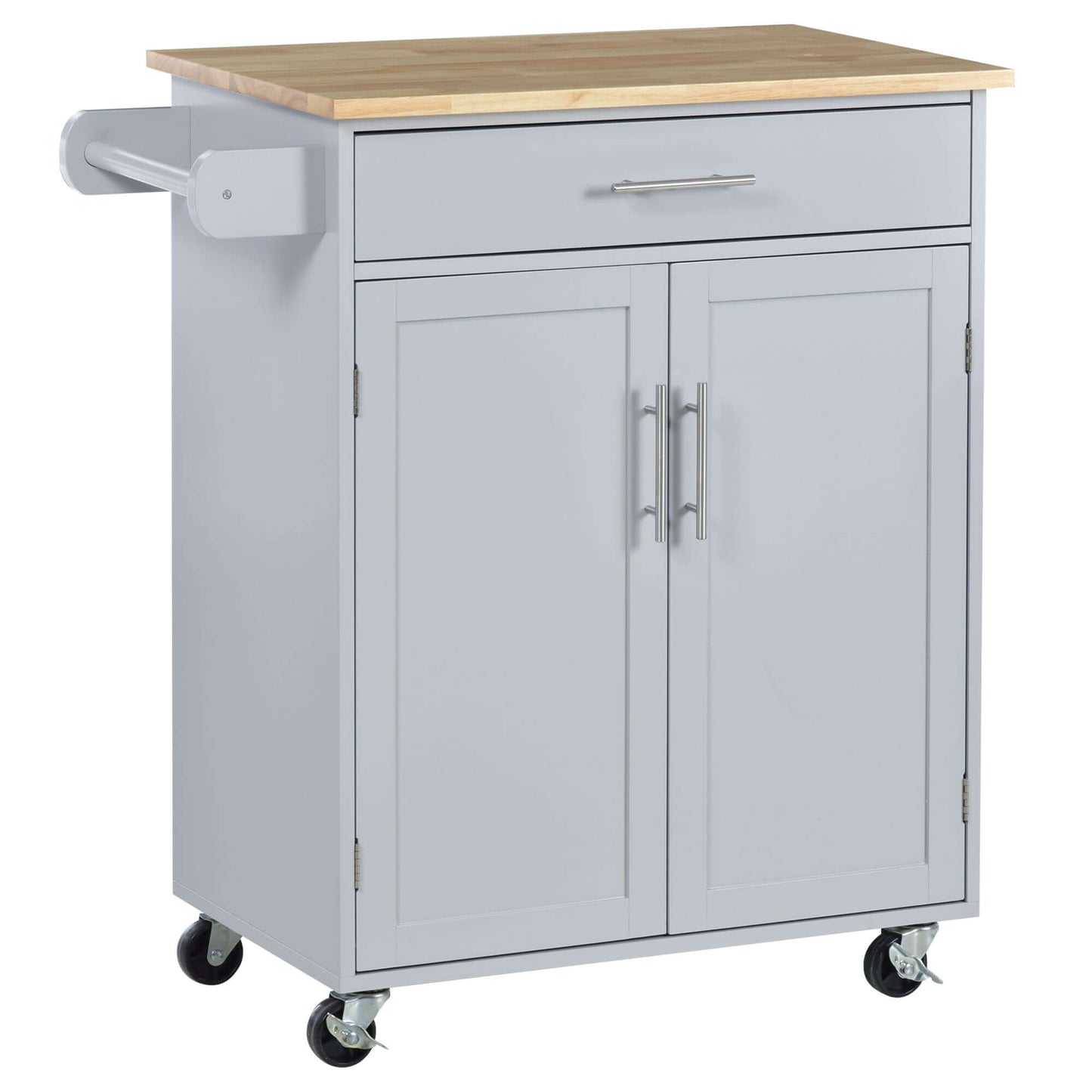 HOMCOM Rolling Kitchen Island Cart with Wood Top, Enough Storage Drawer Space with Towel Bar Rack Shelves, Portable Kitchen Utility Serving Cart Trolley on Wheels (Grey)