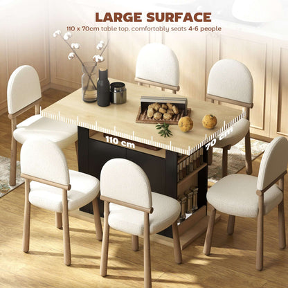 HOMCOM Kitchen Island Dining Table with Storage Cabinet, Large Tabletop for 4 People, 4-Door Cupboard & Shelves, Black