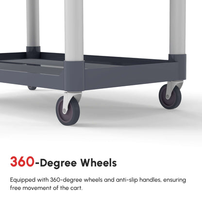 HOMCOM 3-Tier Utility Cart Large Rolling Storage Trolley with 3 Shelves Metal Clean Service Cart, Restaurant, Hotel, Livingroom, Silver and Grey