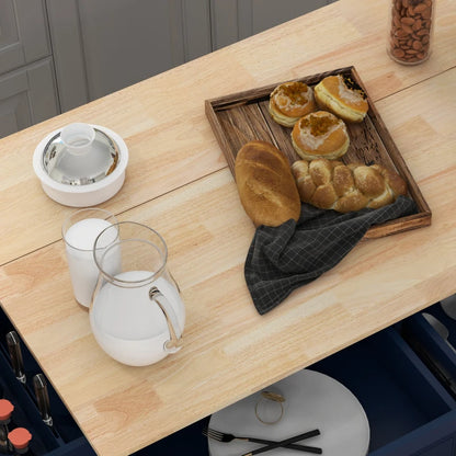 HOMCOM Kitchen Island with Storage, Rolling Kitchen Island with Drop Leaf, Rubber Wood Top and Adjustable Shelves, Navy Blue | Aosom Canada