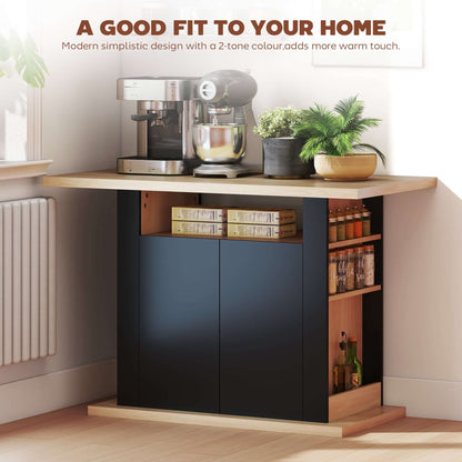 HOMCOM Kitchen Island Dining Table with Storage Cabinet, Large Tabletop for 4 People, 4-Door Cupboard & Shelves, Black