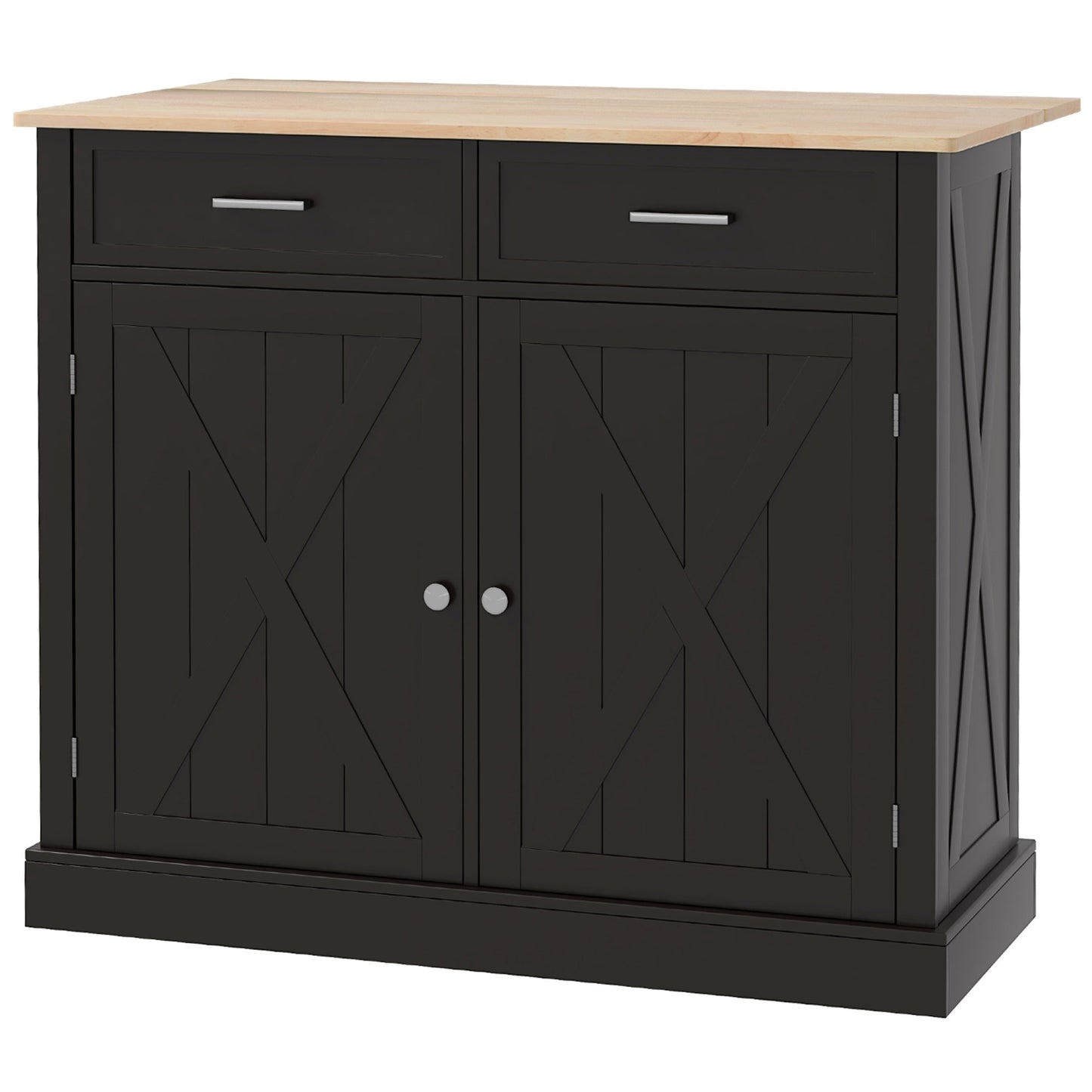 HOMCOM Ebony Culinary Companion: Black Kitchen Island with Beadboard, Rubberwood Cart, 2 Drawers, Adjustable Shelves for Storage | Aosom Canada