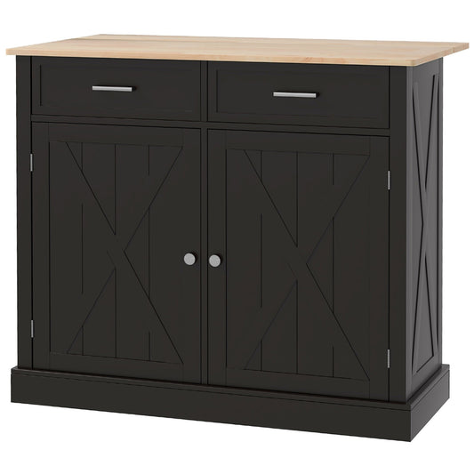 HOMCOM Ebony Culinary Companion: Black Kitchen Island with Beadboard, Rubberwood Cart, 2 Drawers, Adjustable Shelves for Storage | Aosom Canada