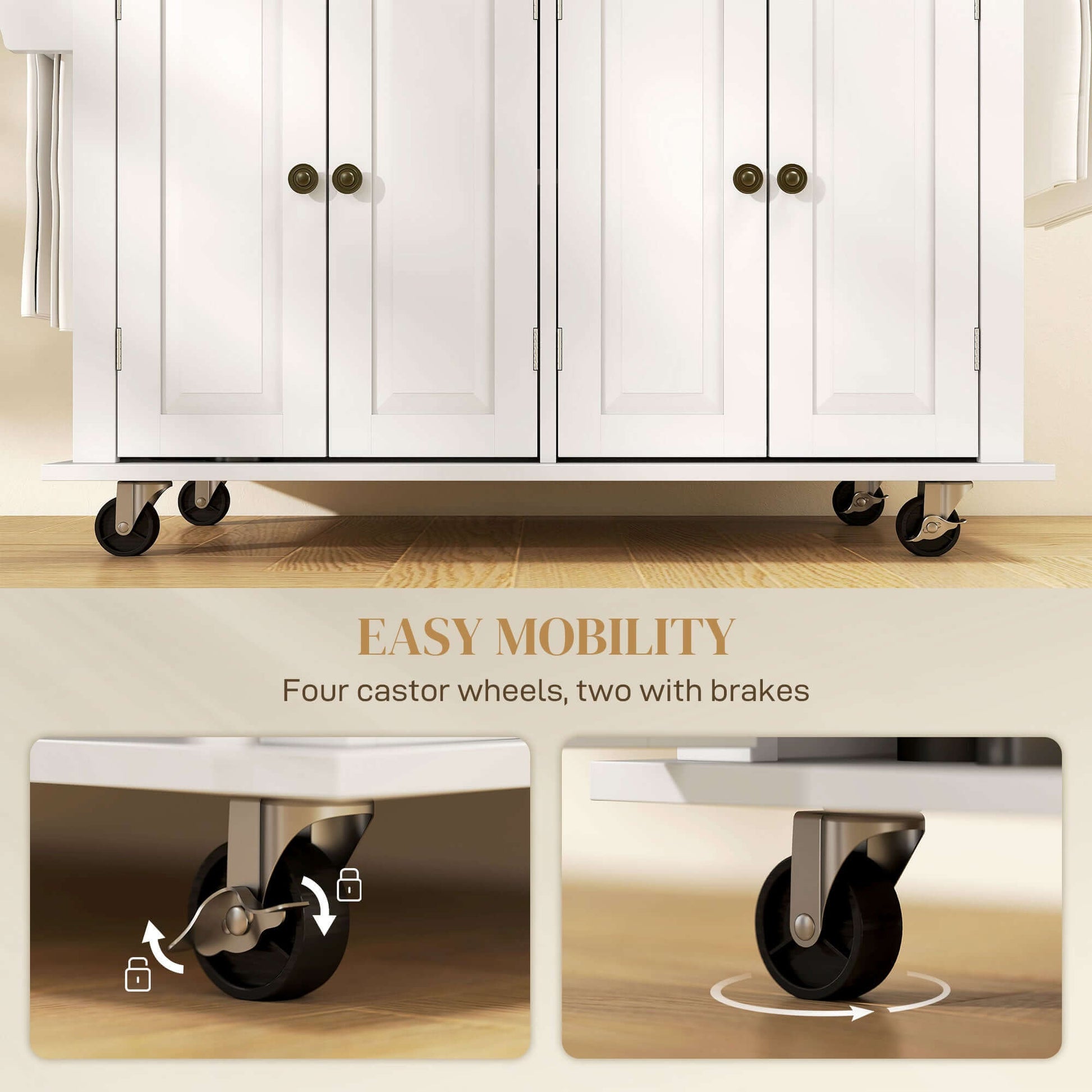 HOMCOM Kitchen Island with Storage, Rolling Trolley Cart with Rubber Wood Top, Spice Rack, Towel Rack, Grey