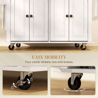 HOMCOM Kitchen Island with Storage, Rolling Trolley Cart with Rubber Wood Top, Spice Rack, Towel Rack, Grey