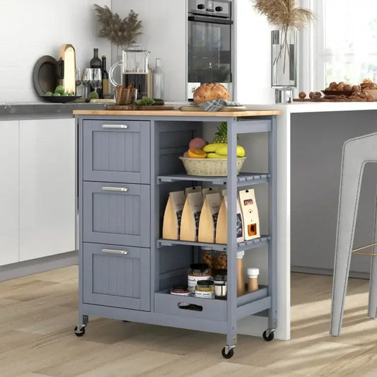 Rolling Kitchen Island Utility Storage Cart with 3 Drawers