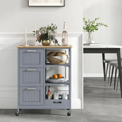 Rolling Kitchen Island Utility Storage Cart with 3 Drawers