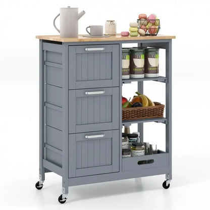 Rolling Kitchen Island Utility Storage Cart with 3 Drawers