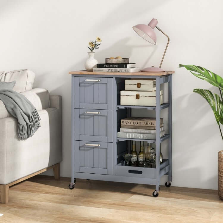 Rolling Kitchen Island Utility Storage Cart with 3 Drawers