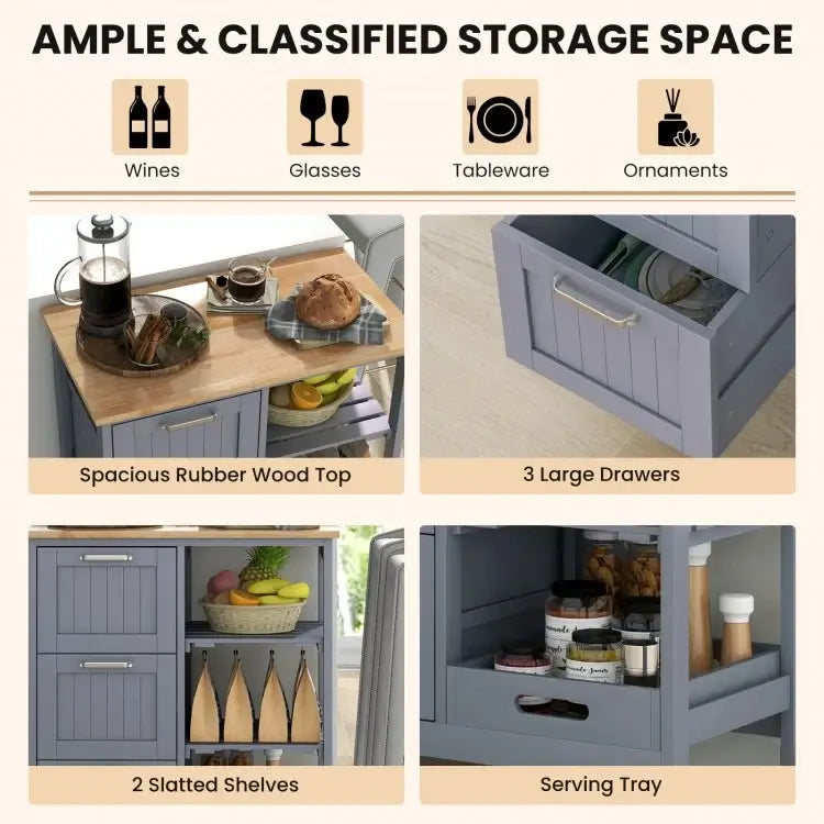 Rolling Kitchen Island Utility Storage Cart with 3 Drawers