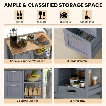Rolling Kitchen Island Utility Storage Cart with 3 Drawers