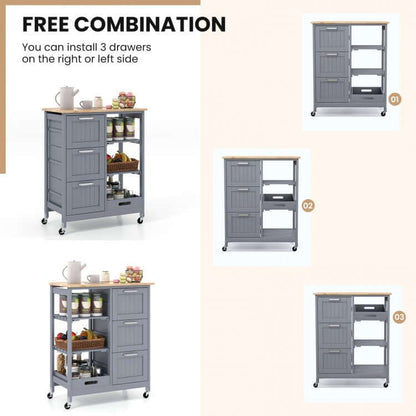 Rolling Kitchen Island Utility Storage Cart with 3 Drawers