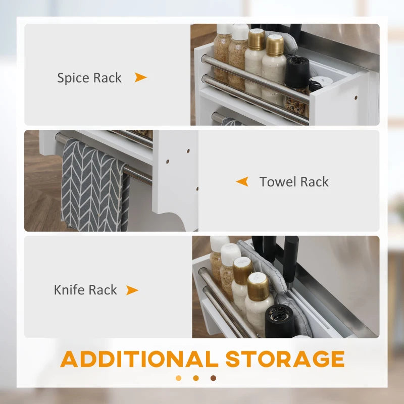 HOMCOM Rolling Kitchen Island with Storage, Portable Kitchen Cart with Stainless Steel Top, 2 Drawers, Spice, Knife and Towel Rack  | Aosom Canada