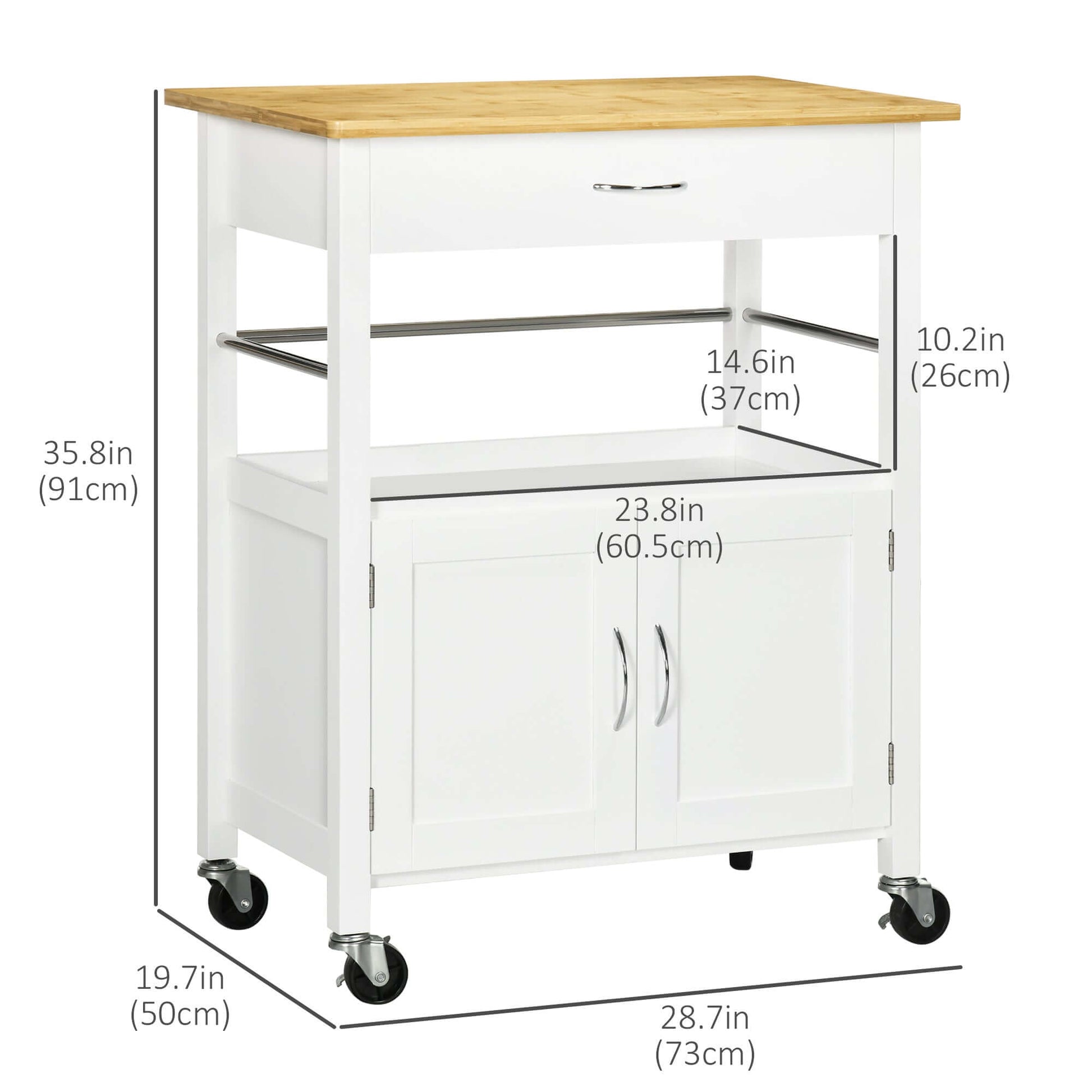 HOMCOM Kitchen Cart, Utility Trolley, Small Kitchen Island with Storage Drawer & Side Hooks for Dining Room, White
