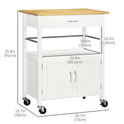 HOMCOM Kitchen Cart, Utility Trolley, Small Kitchen Island with Storage Drawer & Side Hooks for Dining Room, White