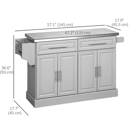 HOMCOM Rolling Kitchen Island with Storage and Stainless Steel Top, Kitchen Trolley with Drawers, Cabinets, Towel Rack | Aosom Canada