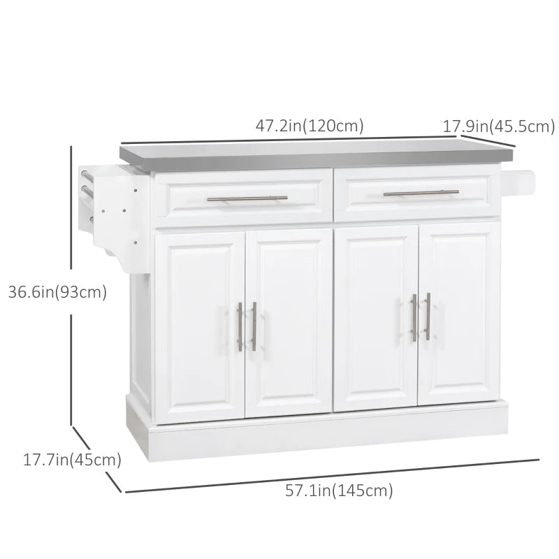 HOMCOM Rolling Kitchen Island with Storage, Portable Kitchen Cart with Stainless Steel Top, 2 Drawers, Spice, Knife and Towel Rack  | Aosom Canada