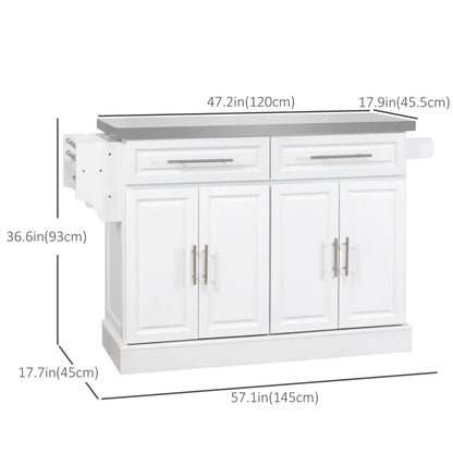 HOMCOM Rolling Kitchen Island with Storage, Portable Kitchen Cart with Stainless Steel Top, 2 Drawers, Spice, Knife and Towel Rack  | Aosom Canada