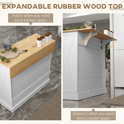 HOMCOM Farmhouse Kitchen Cart: White, Rolling Island, Drop Leaf, Wood Breakfast Bar, 2 Drawers, Adjustable Shelves | Aosom Canada
