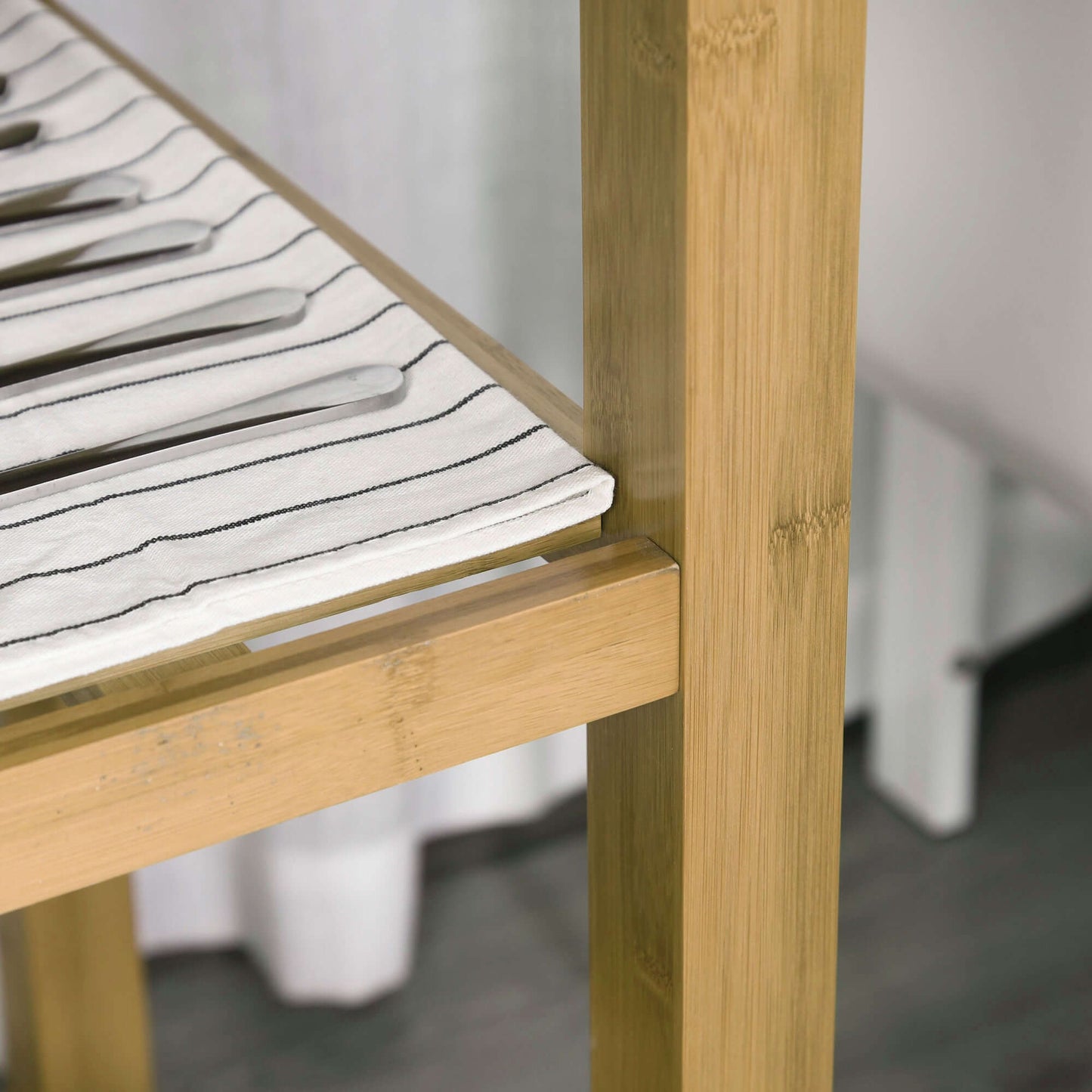 HOMCOM Bamboo Rolling Kitchen Island Trolley with Drawers & Shelves