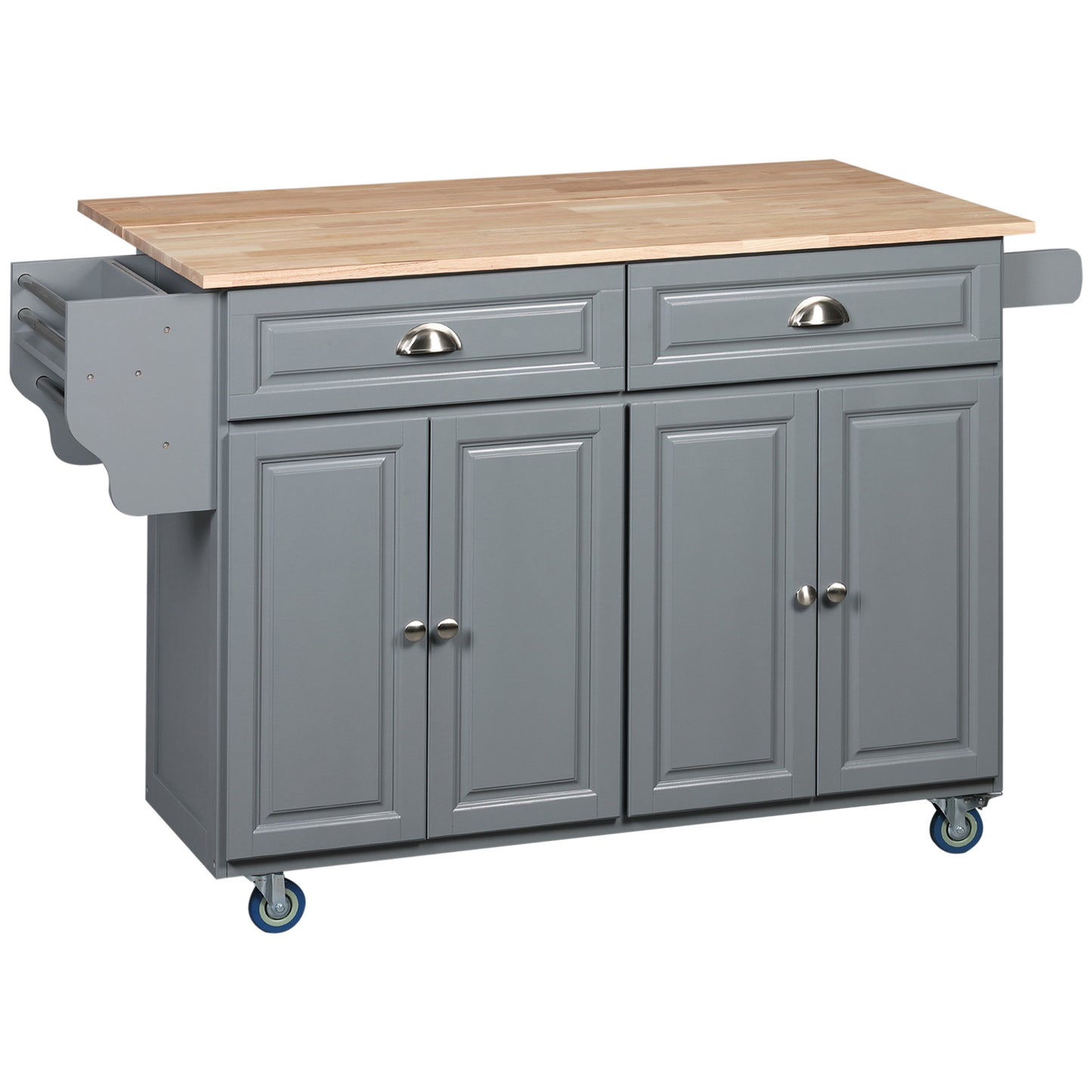 HOMCOM Rolling Kitchen Island: Drop-Leaf Wood Top, Drawers & Cabinets for Extra Storage, Grey | Aosom Canada