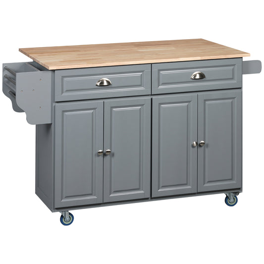 HOMCOM Rolling Kitchen Island: Drop-Leaf Wood Top, Drawers & Cabinets for Extra Storage, Grey | Aosom Canada
