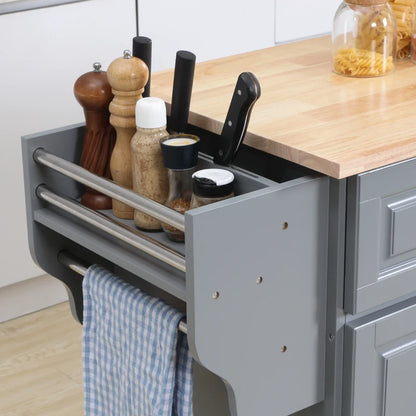 HOMCOM Rolling Kitchen Island: Drop-Leaf Wood Top, Drawers & Cabinets for Extra Storage, Grey | Aosom Canada