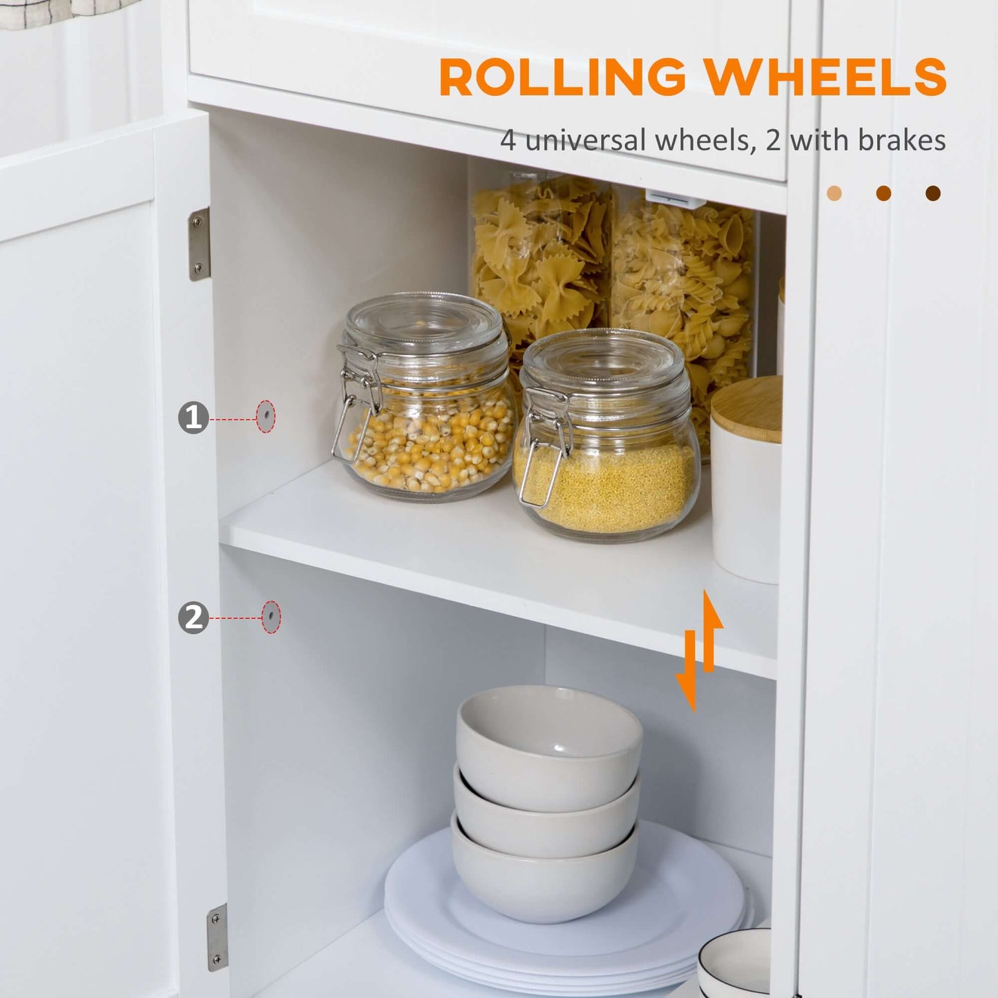 HOMCOM Rolling Kitchen Island with Storage, Utility Kitchen Island Cart with Drawer, Cabinets, Towel Rack and Rubber Wood Top