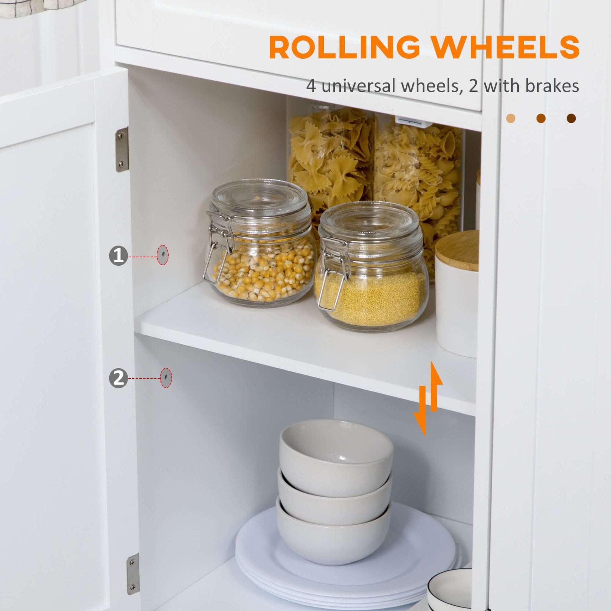 HOMCOM Rolling Kitchen Island with Storage, Utility Kitchen Island Cart with Drawer, Cabinets, Towel Rack and Rubber Wood Top