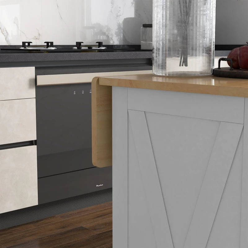 HOMCOM Farmhouse Kitchen Cart: White, Rolling Island, Drop Leaf, Wood Breakfast Bar, 2 Drawers, Adjustable Shelves | Aosom Canada