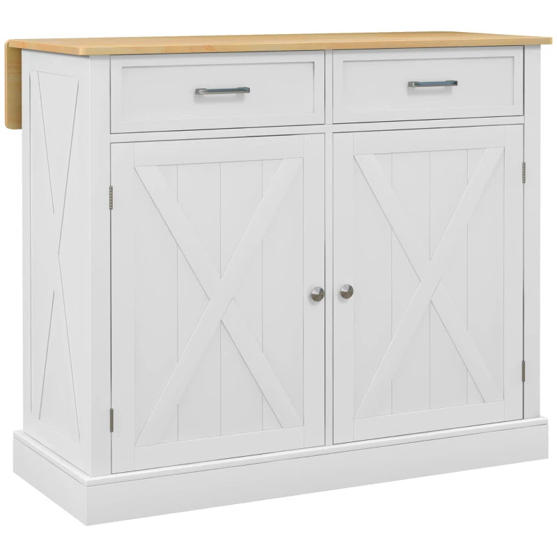 HOMCOM Farmhouse Kitchen Cart: White, Rolling Island, Drop Leaf, Wood Breakfast Bar, 2 Drawers, Adjustable Shelves | Aosom Canada