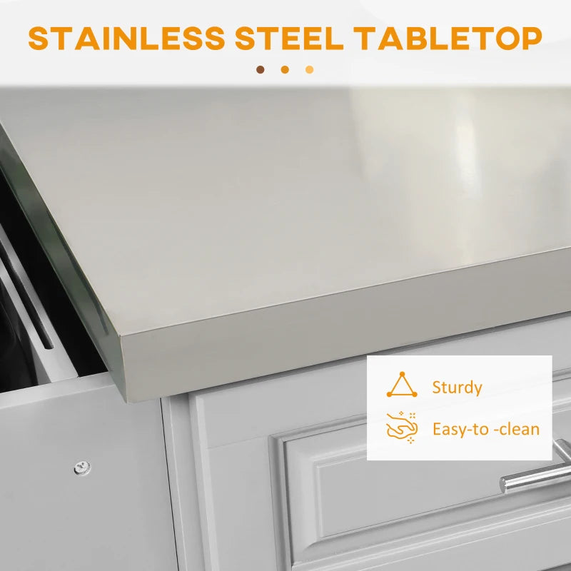 HOMCOM Rolling Kitchen Island with Storage and Stainless Steel Top, Kitchen Trolley with Drawers, Cabinets, Towel Rack | Aosom Canada