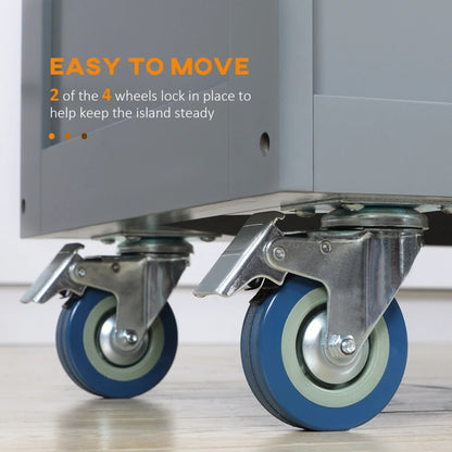 HOMCOM Rolling Kitchen Island: Drop-Leaf Wood Top, Drawers & Cabinets for Extra Storage, Grey | Aosom Canada