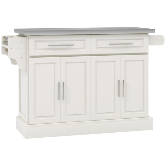 HOMCOM Rolling Kitchen Island with Storage and Stainless Steel Top, Kitchen Trolley with Drawers, Cabinets, Towel Rack, Cream | Aosom Canada