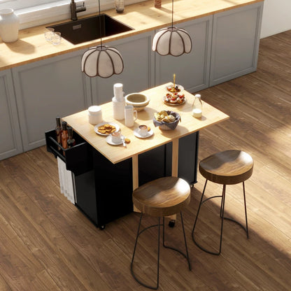 HOMCOM Rolling Kitchen Cart on Wheels with Drop Leaf, Kitchen Island with 3 Drawers, Solid Wood Top and Towel Rack, Black | Aosom Canada