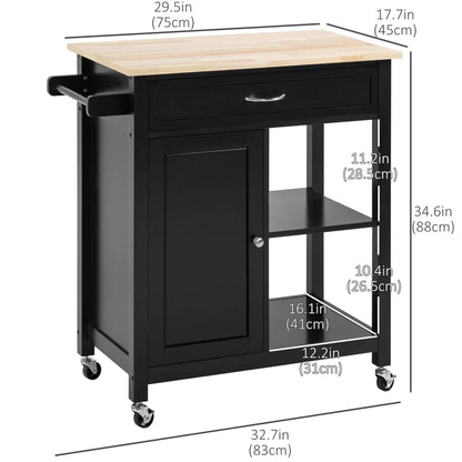 HOMCOM Rolling Kitchen Cart with Wood Top and Drawer, Kitchen Island on Wheels for Dining Room, Black | Aosom Canada