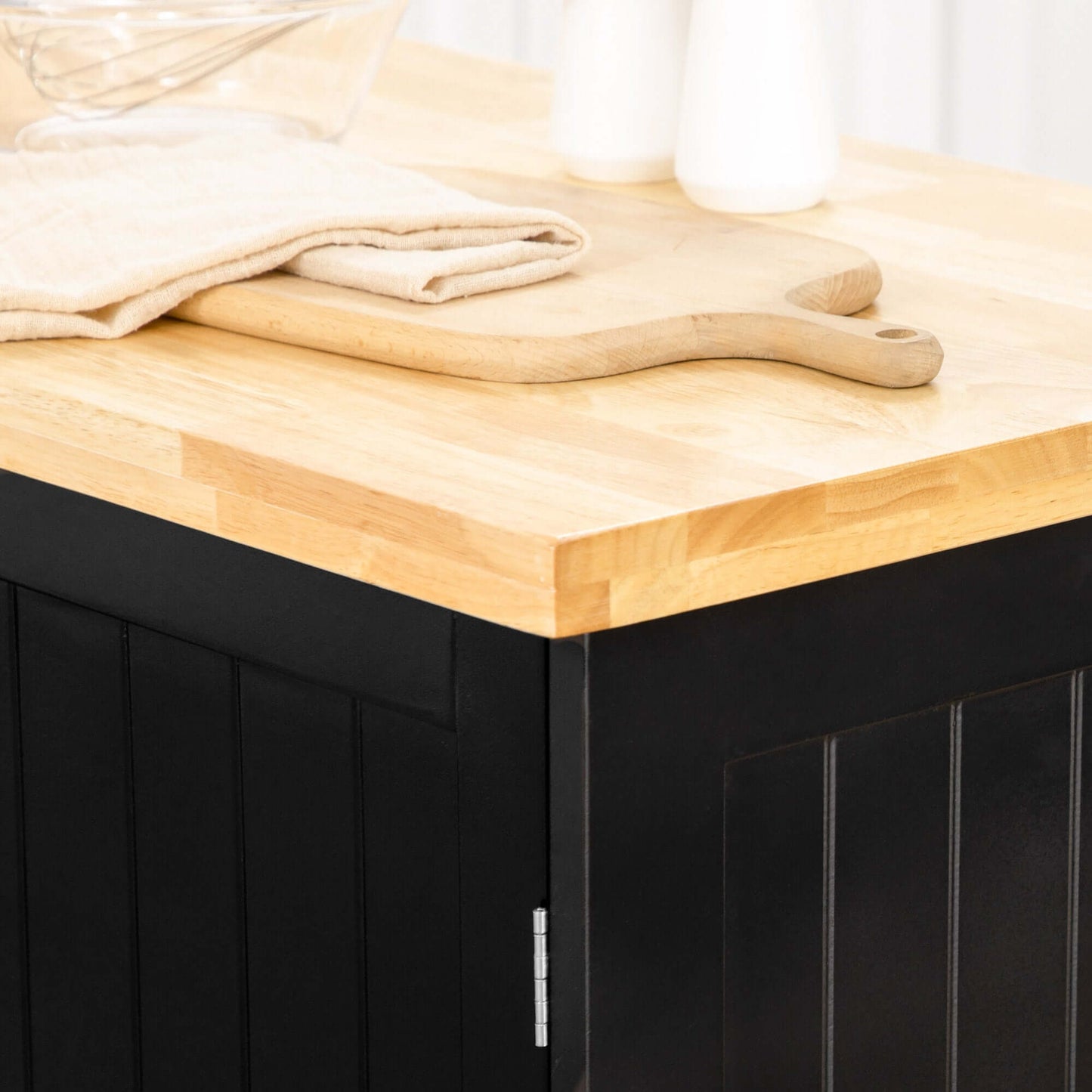 HOMCOM Rolling Kitchen Island with Storage, Utility Kitchen Island Cart with Drawer, Cabinets, Towel Rack and Rubber Wood Top