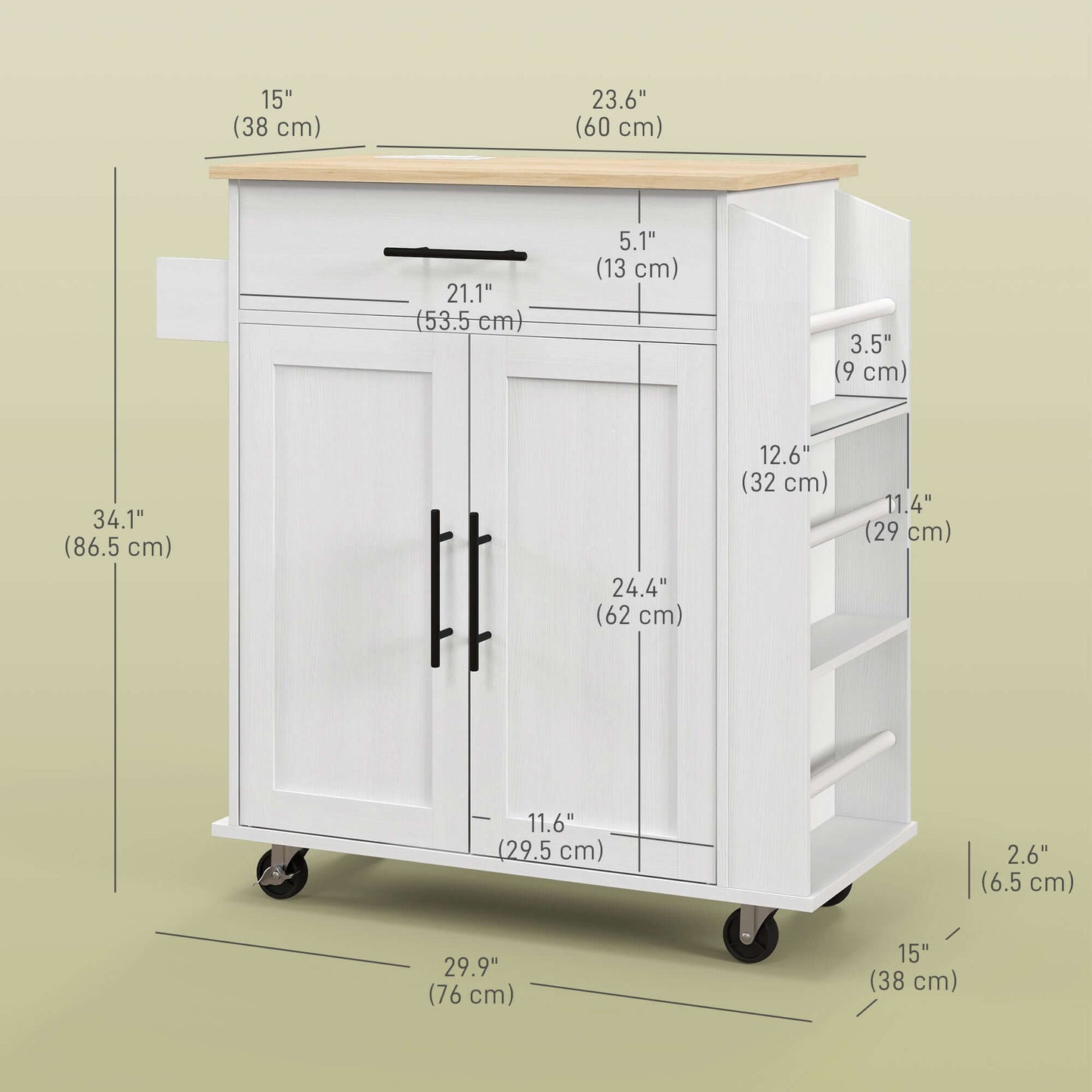 HOMCOM Rolling Island with Wheels for Kitchen, Kitchen Island on Rollers with Power Outlets, Drawer and Doors