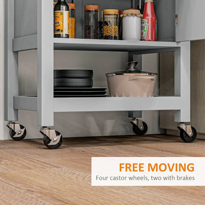 HOMCOM Kitchen Cart on Wheels, Rolling Kitchen Island Cart with Wood Top, Towel Rack, Drawer and Shelf for Dining Area, Grey