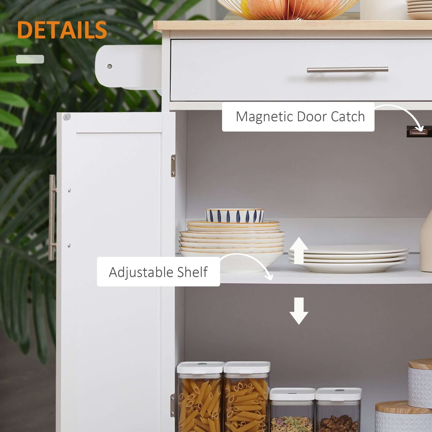 HOMCOM Kitchen Trolley Mobile Kitchen Island on Wheels Serving Cart Wooden Storage w/ Drawer and Towel Bar White