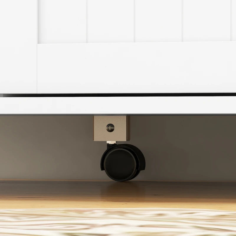 HOMCOM Kitchen Island Cart: On Wheels, Drop Leaf, 3 Drawers, Cabinets, Natural Wood Top, White | Aosom Canada