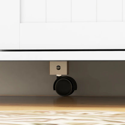 HOMCOM Kitchen Island Cart: On Wheels, Drop Leaf, 3 Drawers, Cabinets, Natural Wood Top, White | Aosom Canada