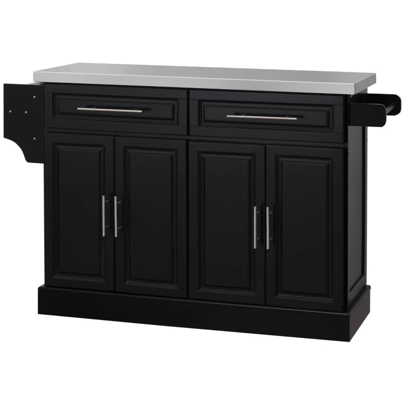 HOMCOM Portable Kitchen Island Rolling Cart Stainless Steel Top Storage Spice Rack Drawers Cabinets Black | Aosom Canada