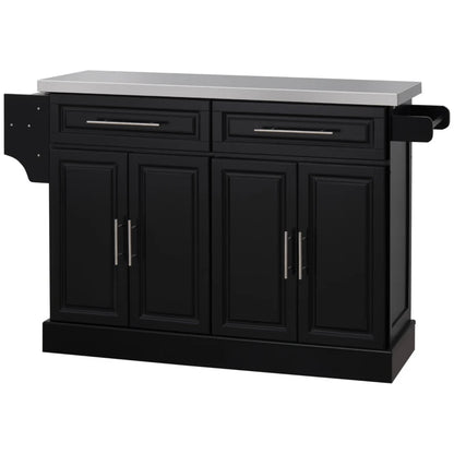 HOMCOM Portable Kitchen Island Rolling Cart Stainless Steel Top Storage Spice Rack Drawers Cabinets Black | Aosom Canada