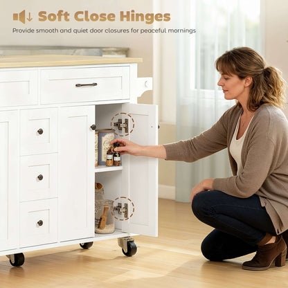 HOMCOM Kitchen Island Cart with Power Outlet & Drop Leaf, 55" Rolling Kitchen Island on Wheels with Storage, White
