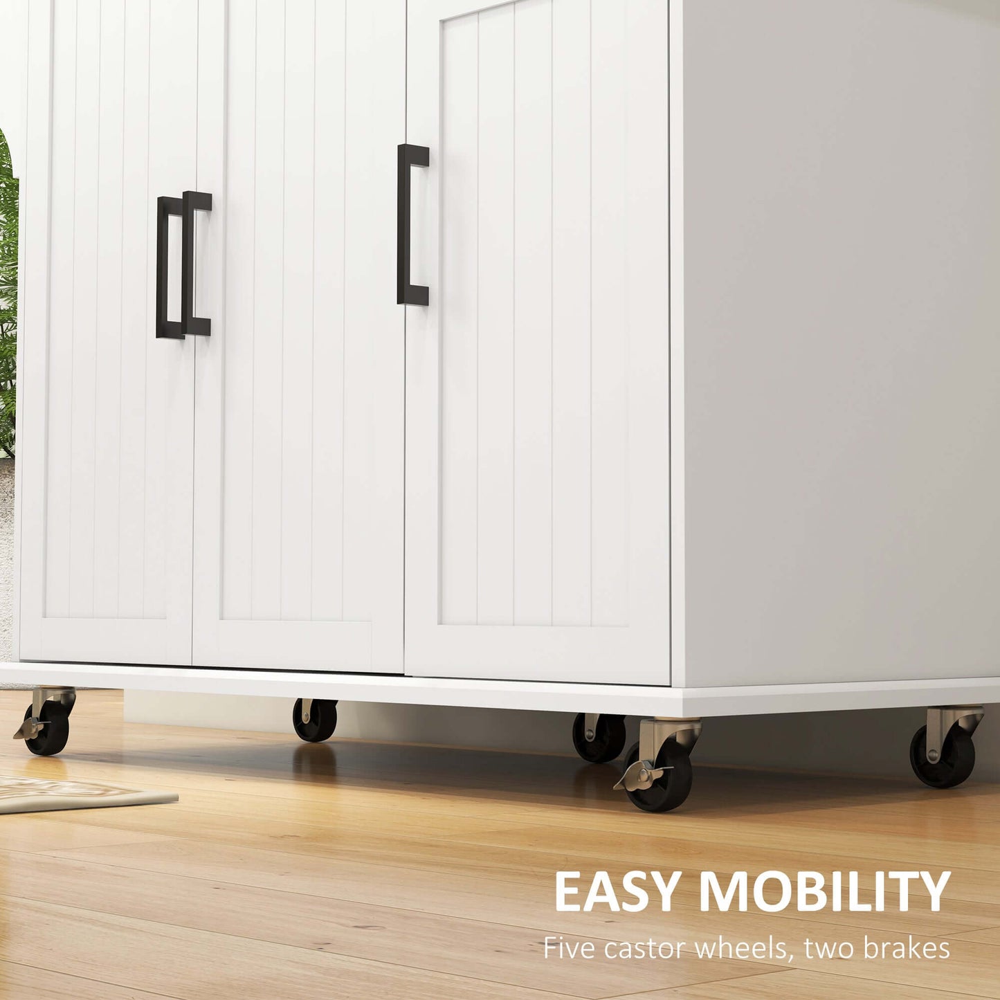 HOMCOM Kitchen Island with Storage, Rolling Kitchen Cart on Wheels, Kitchen Island with Storage, Drawer, 3 Cabinets, Stainless Steel Countertop, Spice Rack and Towel Rack, White